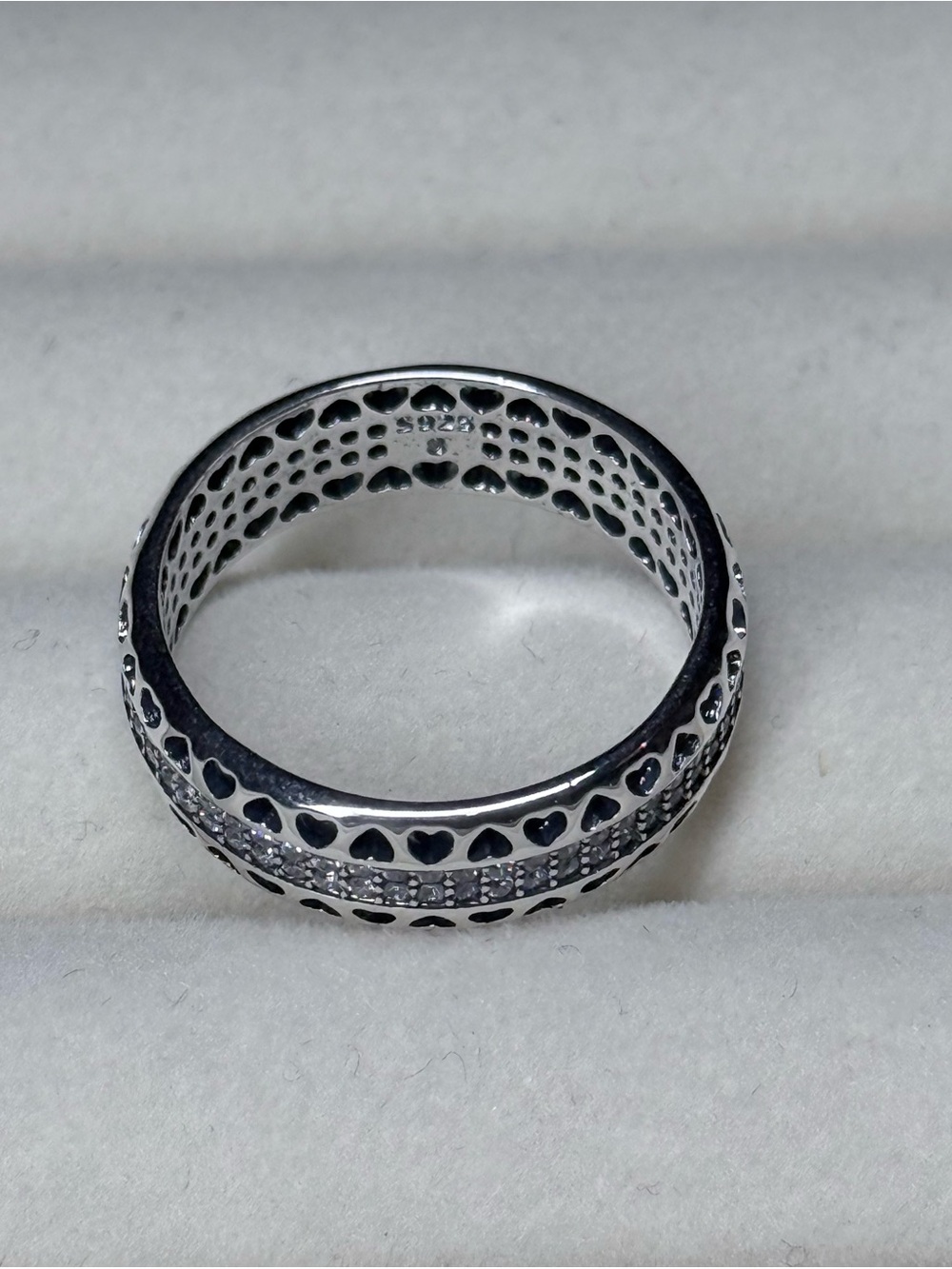Sterling Silver Heart Band Ring with Pavé Cubic Zirconia - Size 8